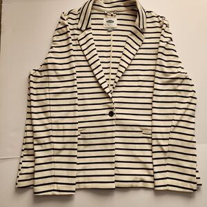 Old Navy White and Navy Striped Blazer Jacket Women's Sz XL